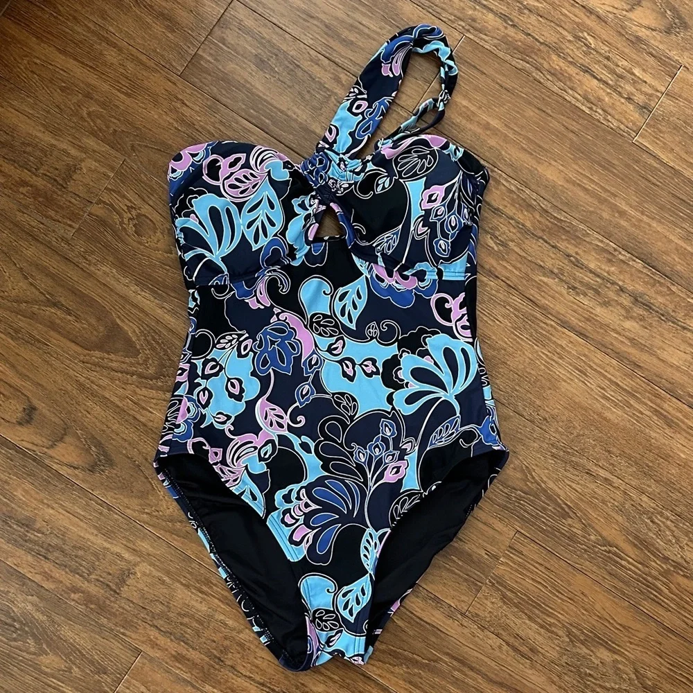 Loft Beach Floral Asymmetrical Bandeau Swimsuit